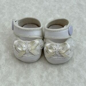 Vintage Tallina's Doll Shoes White Mary Jane Lace & Bow, #315 Size 4 In Box